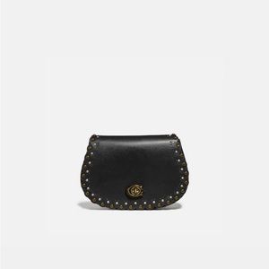 Coach Black Leather Saddle Scallop Belt Bag Crossbody Shoulder Clutch